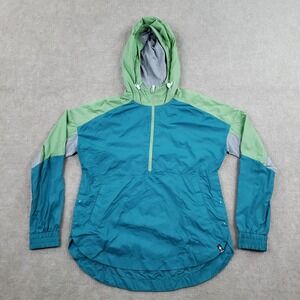 Smartwool Jacket Womens Small Blue Green Hooded Half Zip Windbreaker Lighweight